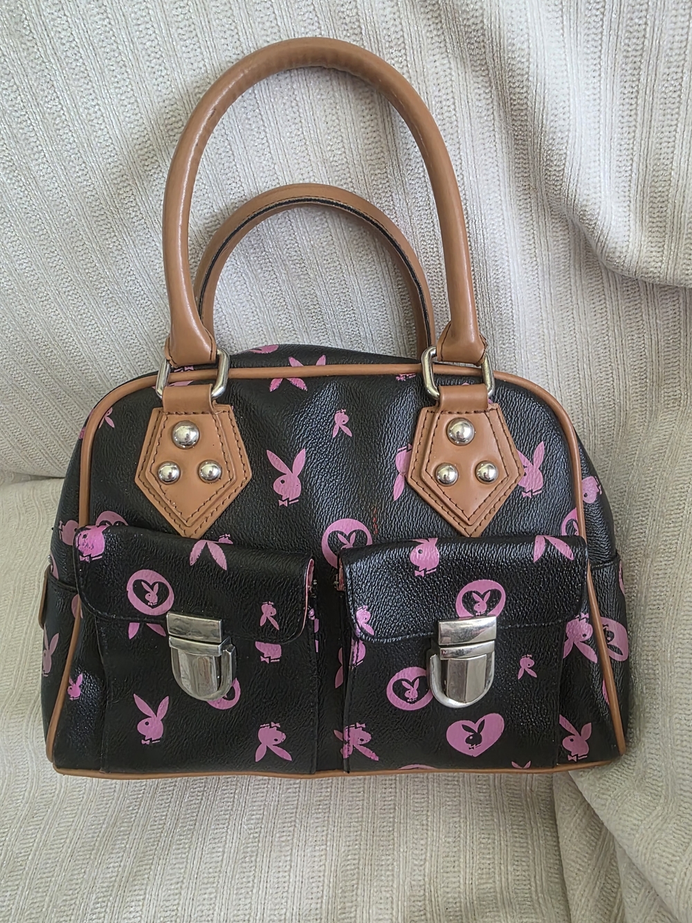 Playboy Black & Pink Faux Leather Satchel